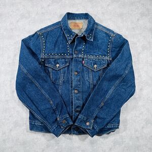 Vintage 80s Levi's Blue Studded Trucker Denim Jean Jacket Size 42R L/XL